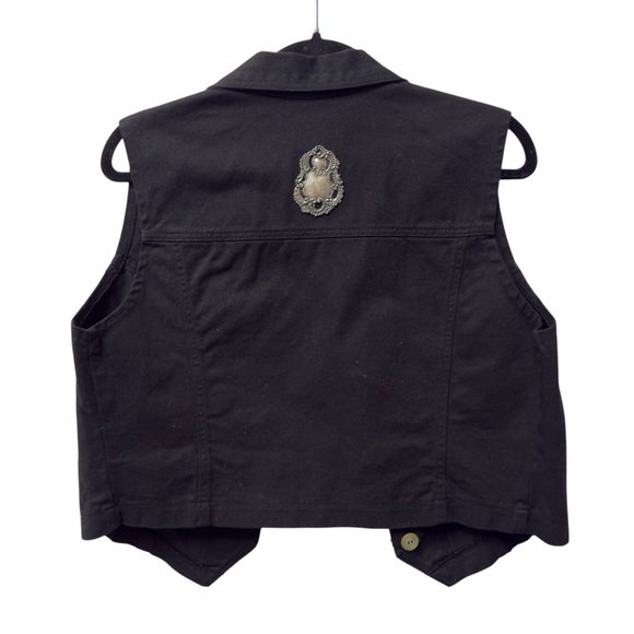 Vintage Watch LA Black Denim Festival Western Biker Y2K Vest with Silver Accents - Picture 8 of 14